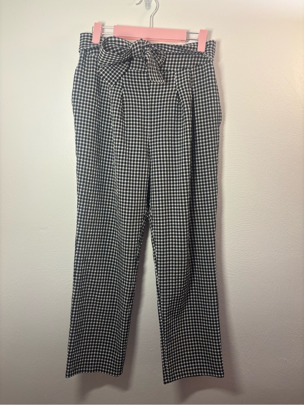Sienna Sky High-Waist Black & White Gingham Paperbag Pants Size Medium